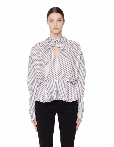 Balenciaga Striped Bow Neck Blouse In White