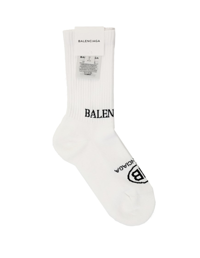 Balenciaga Cotton Logo Socks In White