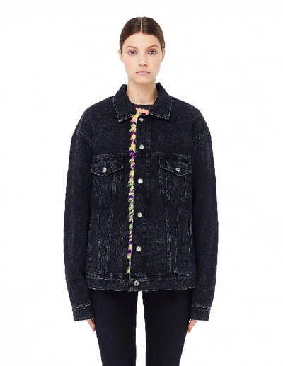 Balenciaga Denim Fur Jacket In Black