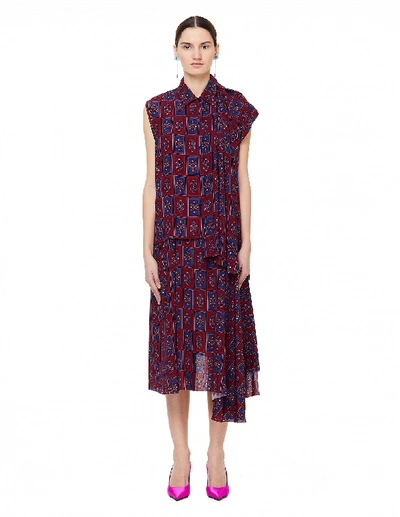 Balenciaga Convertible Paisley Printed Asymmetrical Dress In Burgundy