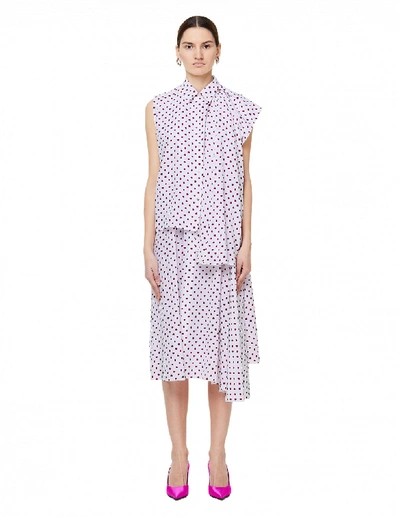 Balenciaga Convertible Viscose Polka Dot Dress In White