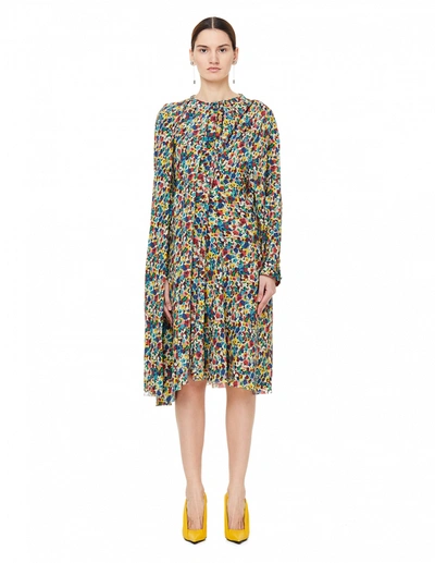 Balenciaga Silk Flower Printed Pulled Dress In Multicolor