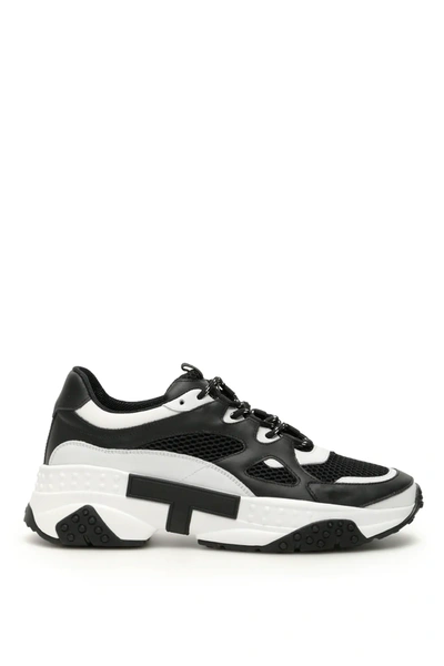 Tod's Leather And Fabric Sneakers In White,black