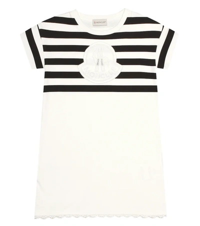 Moncler Kids' Striped Cotton Jersey Dress W/logo Patch In White,blue