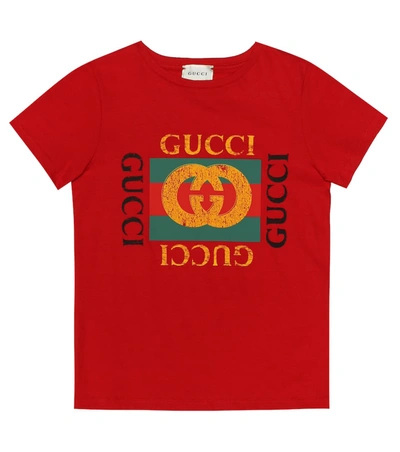 Gucci Kids' Logo Printed Cotton Jersey T-shirt In Flare/green/red