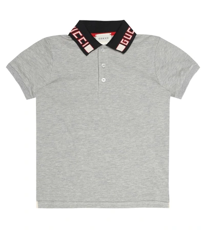 Gucci Kids' Stretch Cotton Piqué Polo Shirt In Grey