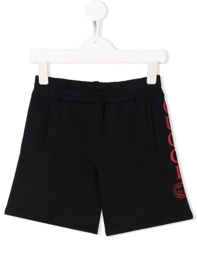 Gucci Kids' Logo Print Cotton Sweat Shorts In Navy
