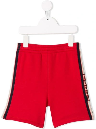 Gucci Kids' Logo Side Bands Cotton Sweat Shorts In Red