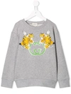 Gucci Kids' Logo & Tiger Print Cotton Sweatshirt In Grey