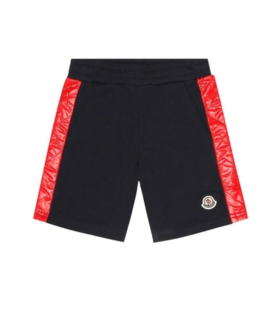 Moncler Kids' Cotton Sweat Shorts W/ Nylon Bands In Navy