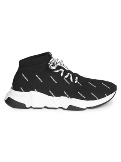 Balenciaga Speed Allover Logo Lace-up Sneakers In Black White