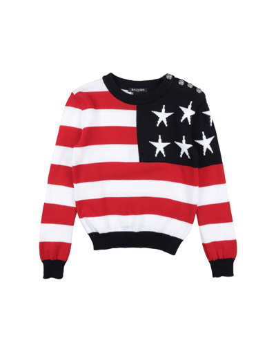 Balmain Kids' American Flag Cotton Sweater In Red,white,blue