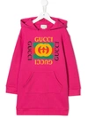 Gucci Kids' Logo Hooded Cotton Sweatshirt Dress In Pink