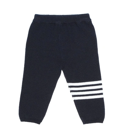 Thom Browne Babies' Cashmere Sweatpants W/ Intarsia Stripes In Blue
