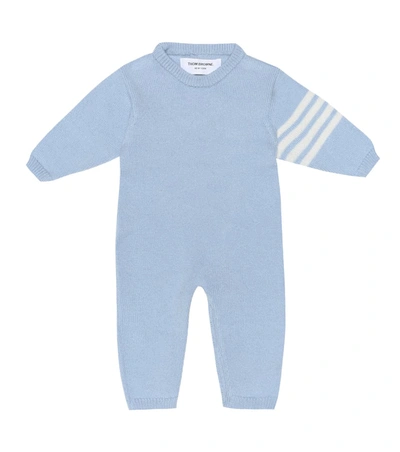 Thom Browne Babies' 嵌花条纹羊绒连体衣 In Blue