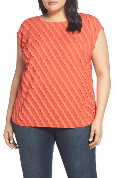 Vince Camuto Clipped Scallop Top In Mandarin Red