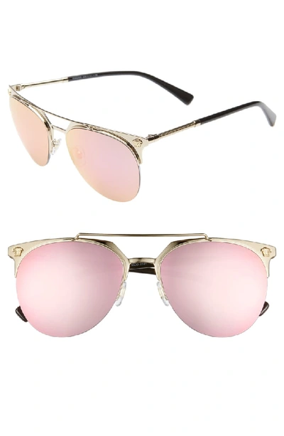 Versace 57mm Mirrored Semi-rimless Sunglasses - Pale Gold/ Pink Mirror