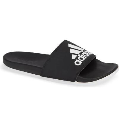 Adidas Originals Adilette Comfort Slide Sandal In Black/ Black/ White