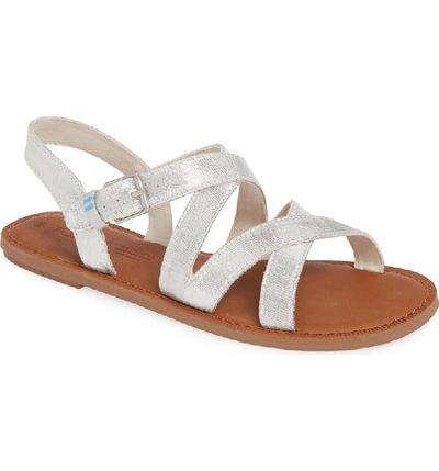 Toms Sicily Sandal In Silver Metallic Fabric