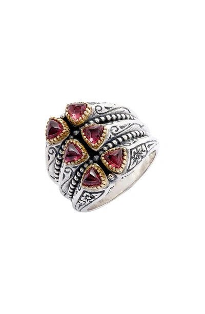 Konstantino Trillion Verticale Semiprecious Stone Ring In Silver/ Gold/ Rhodolite