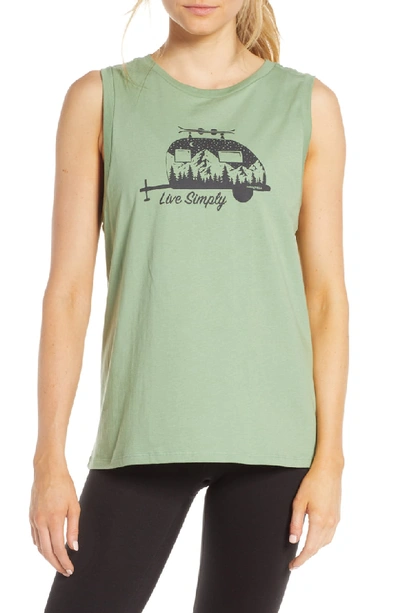 Patagonia Live Simply Trailer Graphic Muscle Tee In Matcha Green