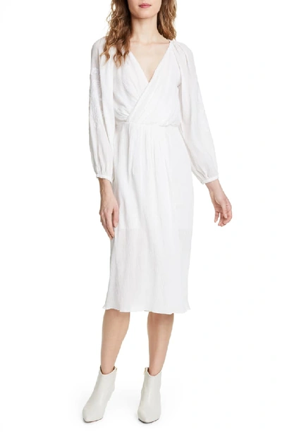 Joie Embroidered Long Sleeve Cotton Gauze Dress In Porcelain