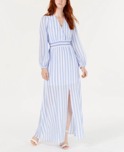 Avec Les Filles Striped Smocked-waist Maxi Dress In Sky Blue/ White