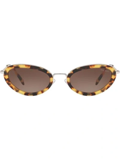 Miu Miu Délice Tortoiseshell Print Oval Sunglasses In Brown Gradient