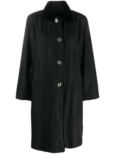 Liska Mink Fur Collar Coat In Black/black