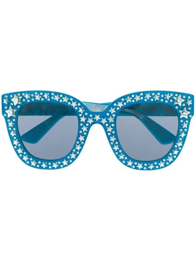 Gucci Crystal-embellished Round Acetate Sunglasses In Blue