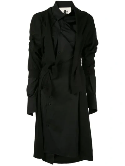 Aganovich Deconstructed Jersey Shirt Dress In Black