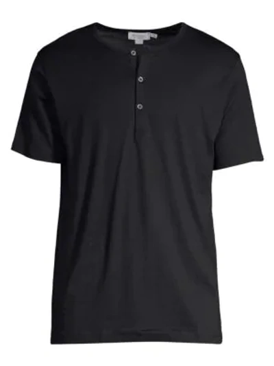 Sunspel Short-sleeve Cotton Henley In Black