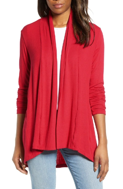 Bobeau High/low Jersey Cardigan In Red