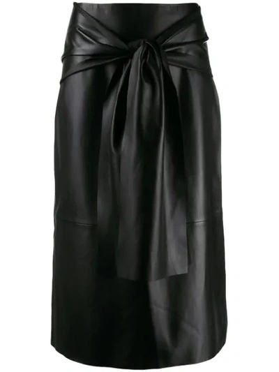 Joseph Renne Tie-front Leather Midi Skirt In Black