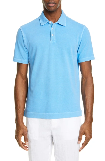 Z Zegna Extra Slim Fit Garment Washed Polo In Bright Blue