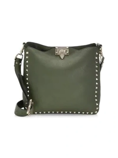 Valentino Garavani Rockstud Small Leather Hobo Bag In Army Green