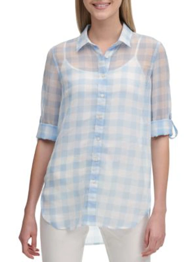 Calvin Klein Gingham Button-front Shirt In Light Blue Multi
