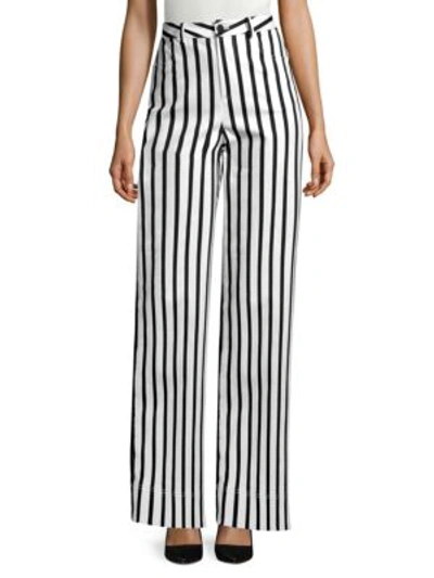 Alice And Olivia Beta Super High-rise Striped Wide-leg Jeans In Black White