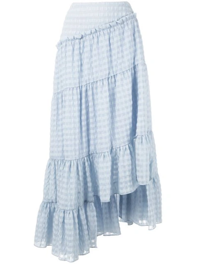 3.1 Phillip Lim / フィリップ リム Asymmetric Tiered Seersucker Skirt In Blue