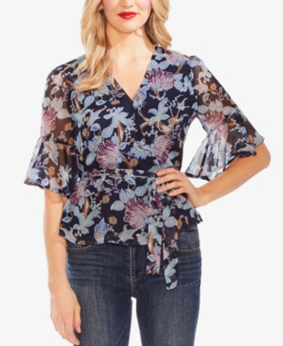 Vince Camuto Poetic Blooms Belted Wrap Blouse In Classic Navy