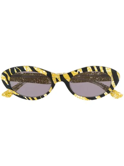 Mcq By Alexander Mcqueen Zebra-striped Oval Sunglasses In Yellow