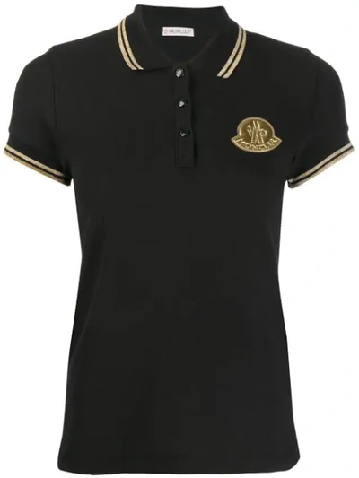 Moncler Logo Patch Polo Shirt In Black