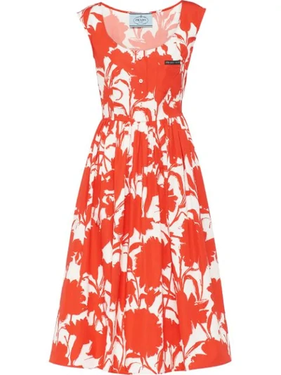 Prada Popeline-kleid Mit Nelken-print In Red