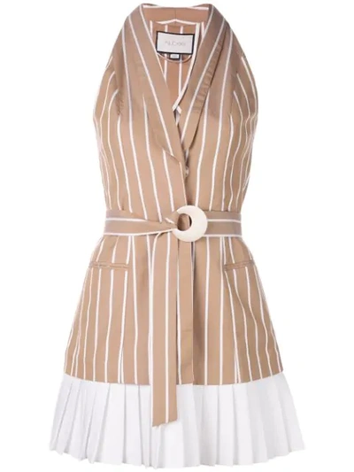 Alexis Carmona Striped Sleeveless Blazer Dress In Tan Stripe