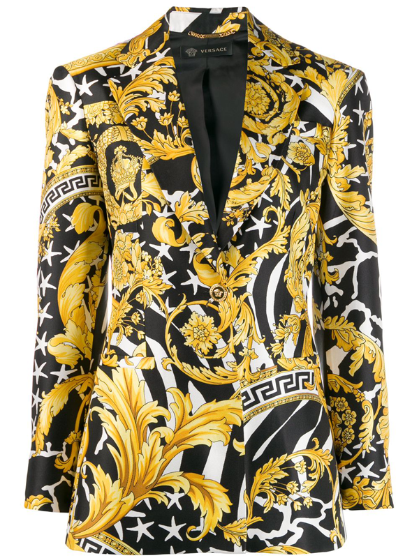 Versace Savage Baroque Silk Onebutton Blazer In Black ModeSens
