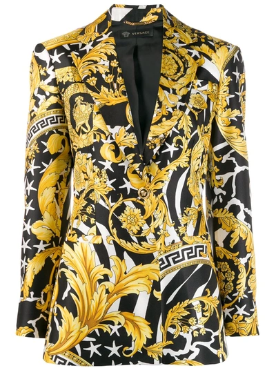 Versace Baroque-print Single-breasted Blazer In Black Gold