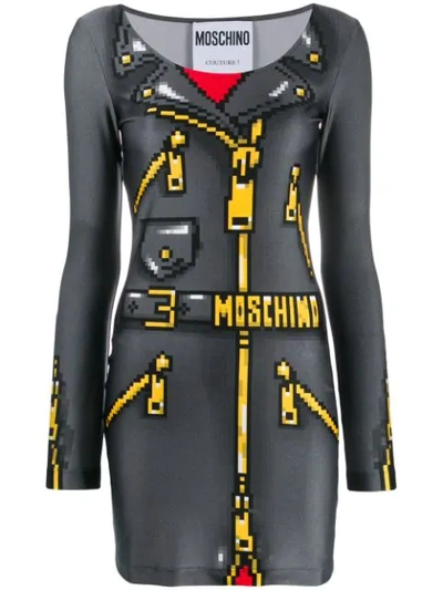 Moschino Graphic-print Stretch-jersey Mini Dress In Grey