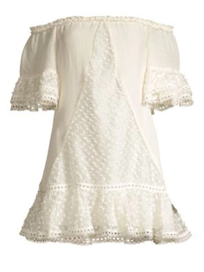 Alexis Norrina Off-the-shoulder Lace Eyelet Shift Dress In Ivory