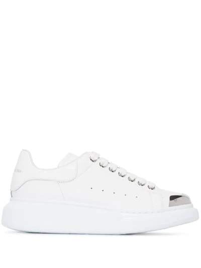 Alexander Mcqueen Raised-sole Low-top Leather Trainers In White/silver