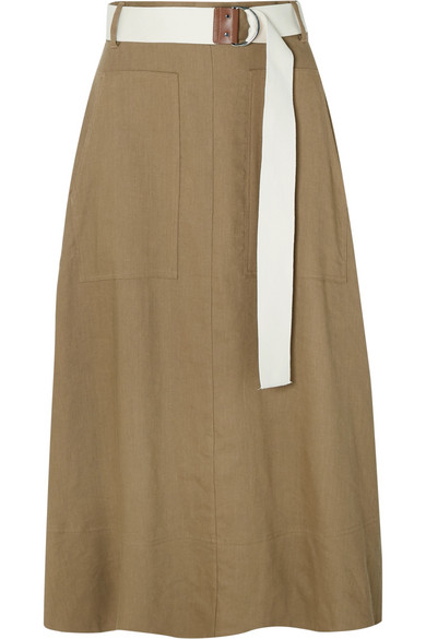 Tibi Linen-blend Twill Wrap Midi Skirt In Army Green | ModeSens